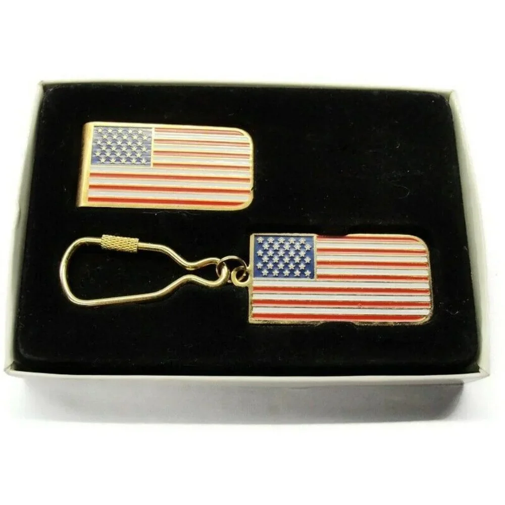 Patriotic Money Clip Keychain American Flag Stars and Stripes Red White Blue